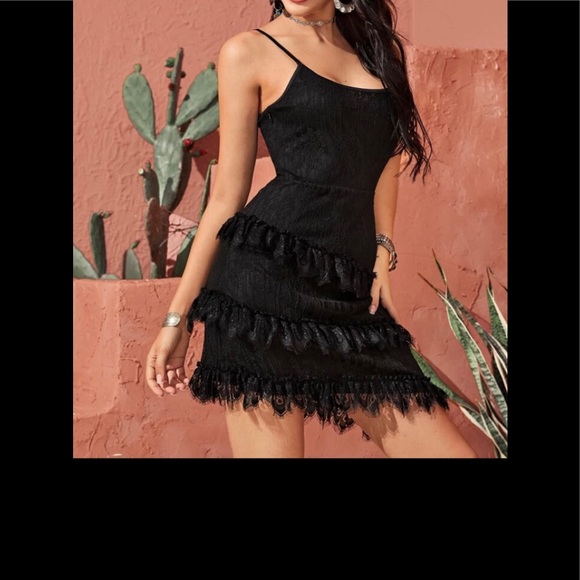 Black Layered Fringe Detail Dress - Picture 1 of 5